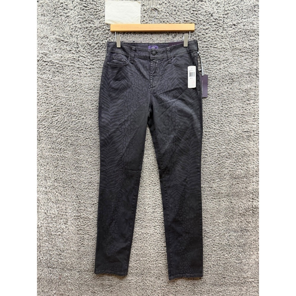 NWT NYDJ High Rise Animal Print Skinny Denim Jeans Dark Wash Black Women Size 8